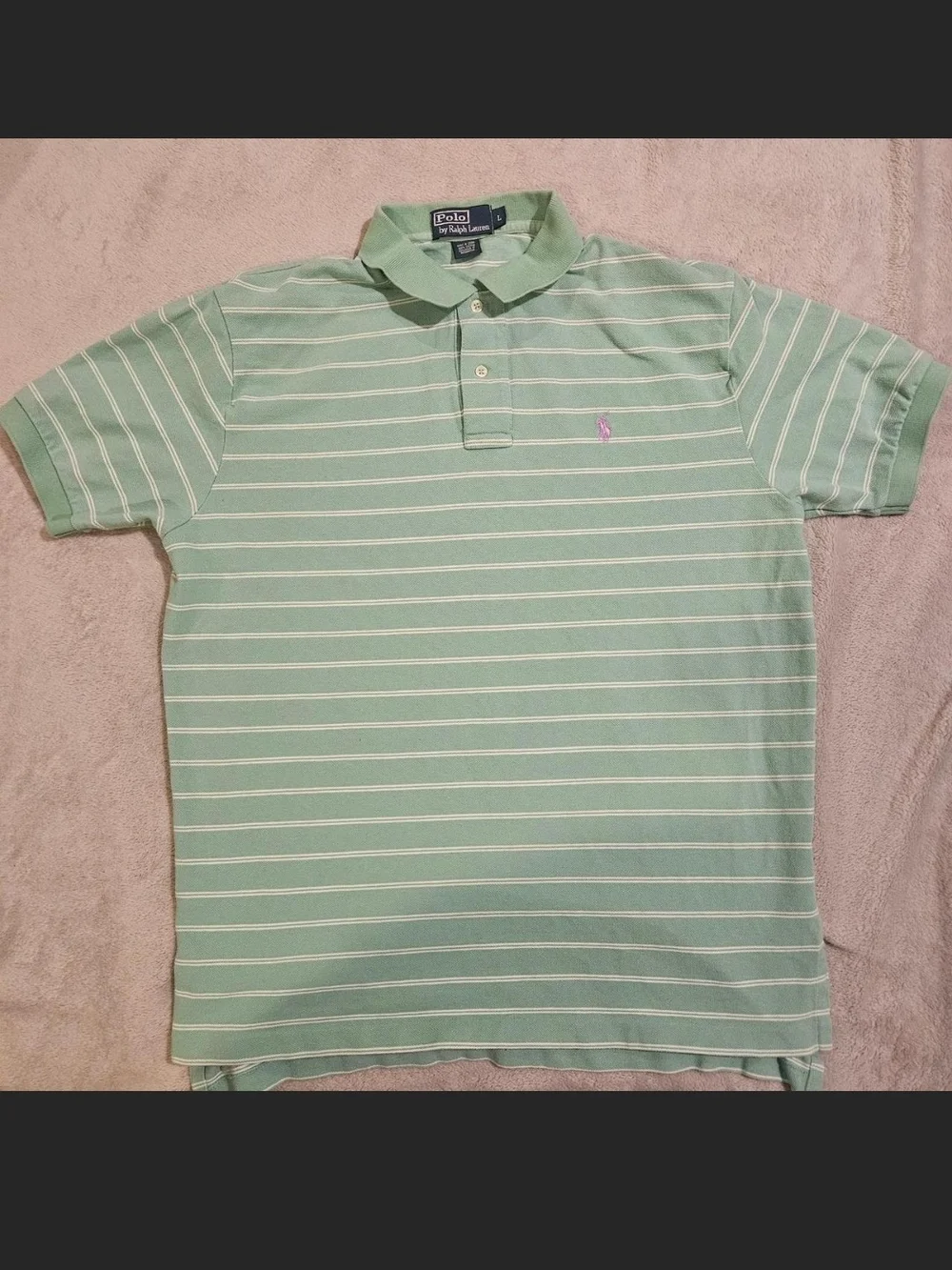 Classic Ralph Lauren Men’s Mint Green Striped Polo Shirt